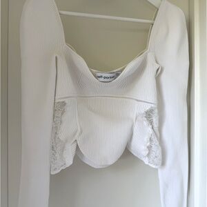 Self-Portrait White Blouse with Intricate Lace Design